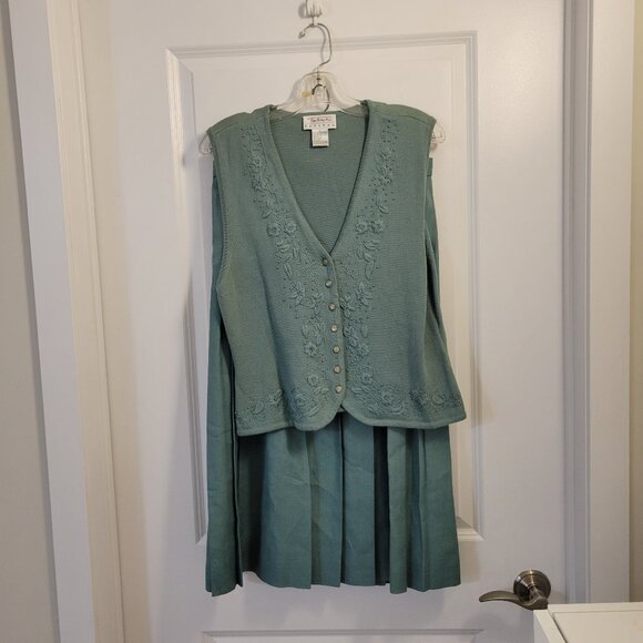 Vintage Talbots Knit Sweater Vest Top and Linen-mix Pleated Skirt Set - Picture 1 of 15